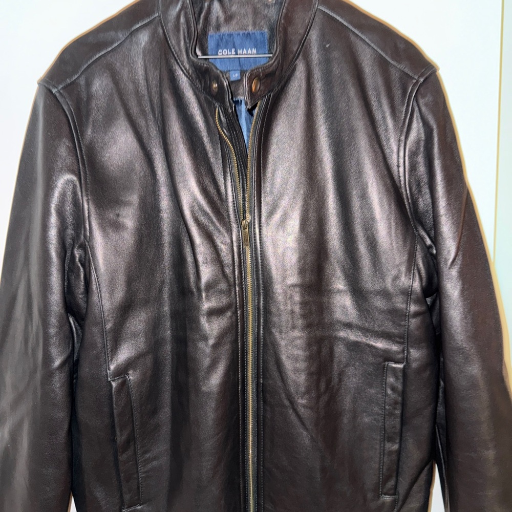 Cole Haan Men's Dark Brown Leather Bomber Jacket
